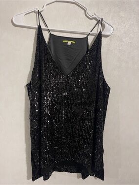 Women’s Gianni Bini Black Sequins V Neck Bright Cami Blouse Size Large